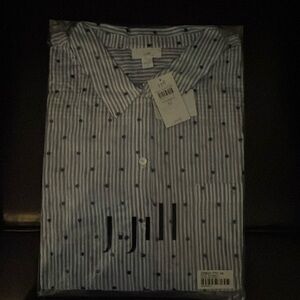 Beautiful blue/white striped with polka dot collared JJill blouse